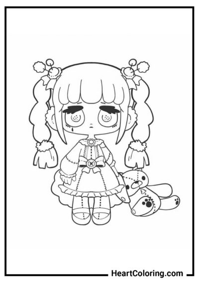 Fille triste avec un ours en peluche - Coloriages de Gacha Life