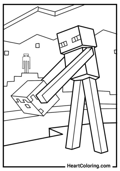 Enderman con blocco di terra - Disegni di Minecraft da Colorare