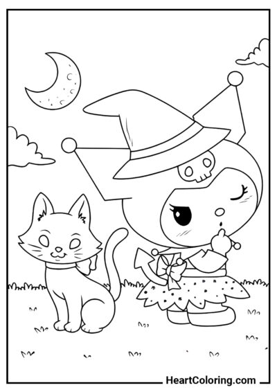 Caminhando com um gato - Desenhos de Kuromi para Colorir