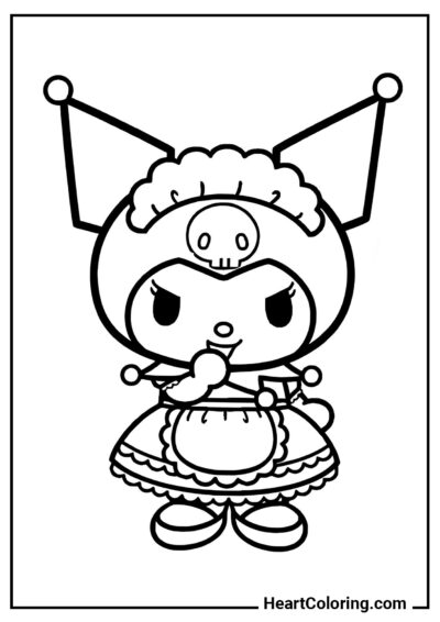 Kuromi como uma empregada - Desenhos de Kuromi para Colorir