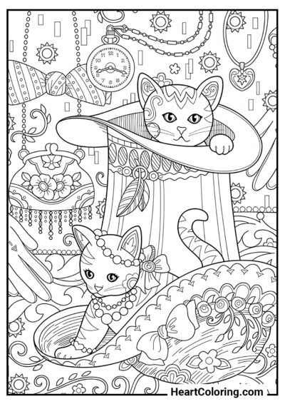 Gatos en el vestidor - Dibujos de Gatos y Gatitos para Colorear