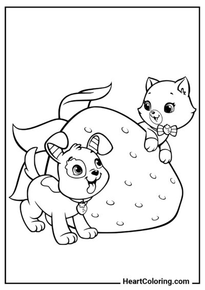 Gatito y cachorro - Dibujos de Gatos y Gatitos para Colorear