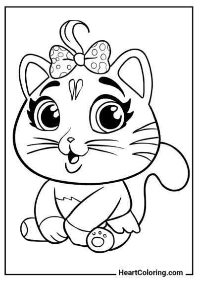 Gatita elegante con lazo - Dibujos de Gatos y Gatitos para Colorear