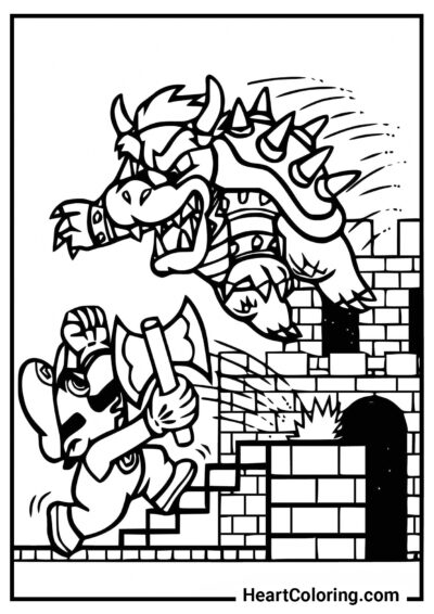 Bowser ataca a Mario - Dibujos de Mario Bros para Colorear