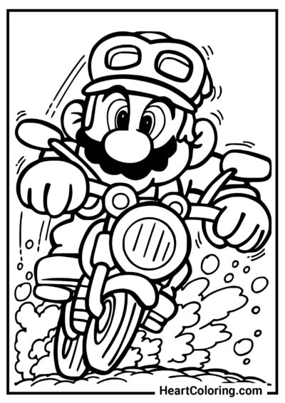 Mario en una motocicleta - Dibujos de Mario Bros para Colorear