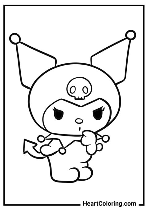 Kuromi pensativa - Desenhos de Kuromi para Colorir