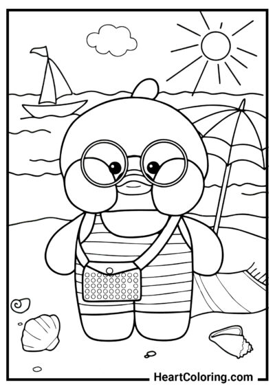 Férias na praia - Desenhos do Pato LaLafanfan para Colorir