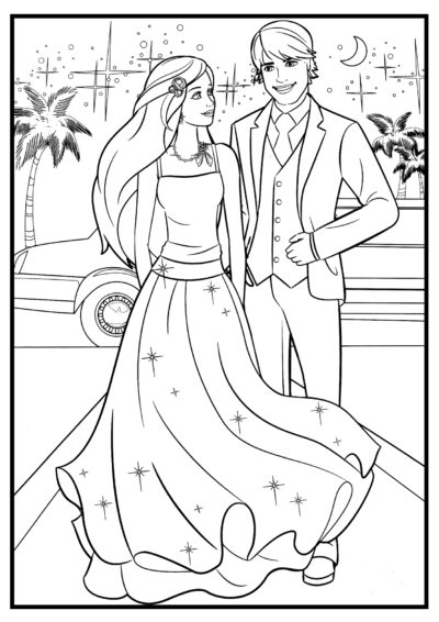 Barbie y Ken van a una fiesta - Dibujos de Barbie para colorear