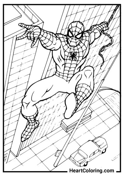 Voo sobre a cidade - Desenhos do Homem Aranha para Colorir