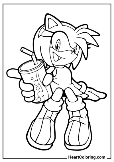 Amy Rose con una bibita - Disegni di Sonic da Colorare