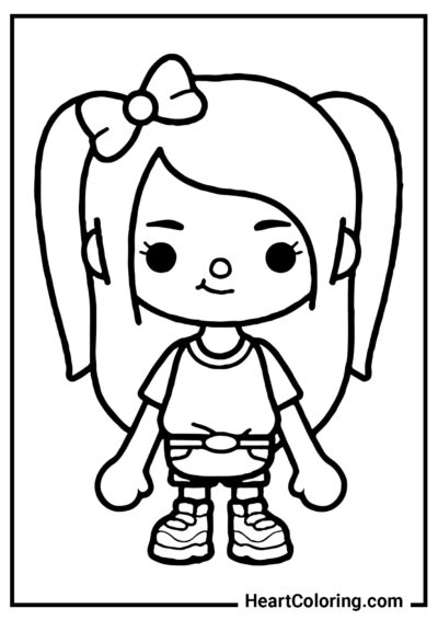 Menina bonita com um laço no cabelo - Desenhos de Toca Boca para colorir