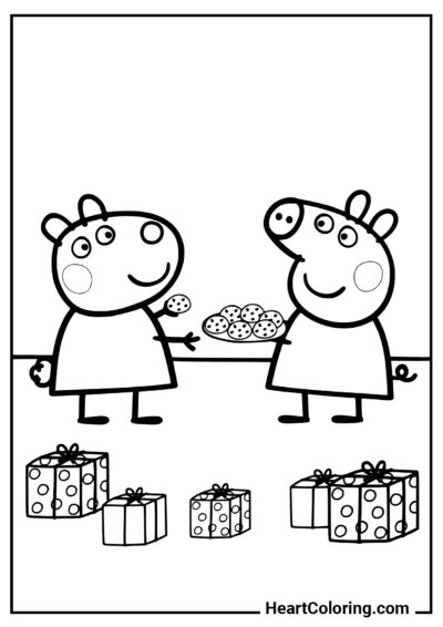 Peppa und Luzie mit Geschenken - Ausmalbilder von Peppa Pig