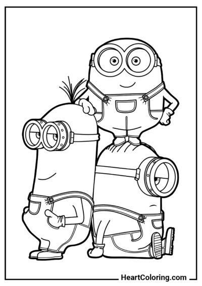 Kevin, Bob e Stuart - Desenhos de Minions para Colorir