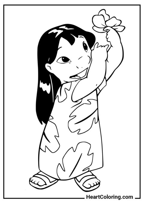 Lilo Pelekai con una flor - Dibujos de Lilo y Stitch para Colorear