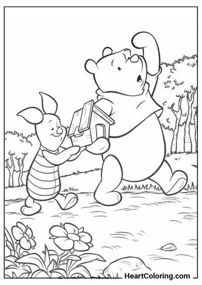 Nuovo casotto per uccelli - Disegni di Winnie The Pooh da Colorare