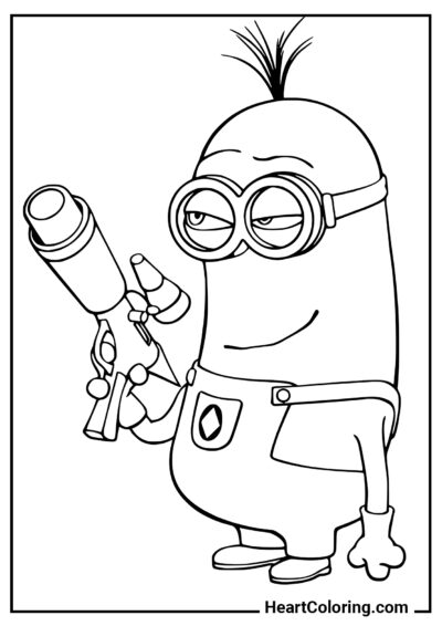 Kevin Esperto com um blaster - Desenhos de Minions para Colorir