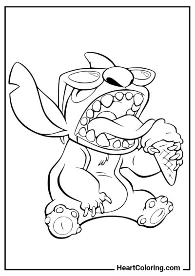 Stitch con helado - Dibujos de Lilo y Stitch para Colorear