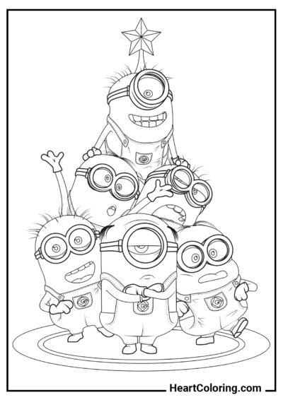 Árvore de Natal feita de minions - Desenhos de Minions para Colorir