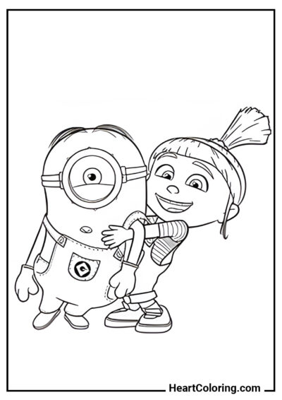 Agnes brinca com um minion - Desenhos de Minions para Colorir