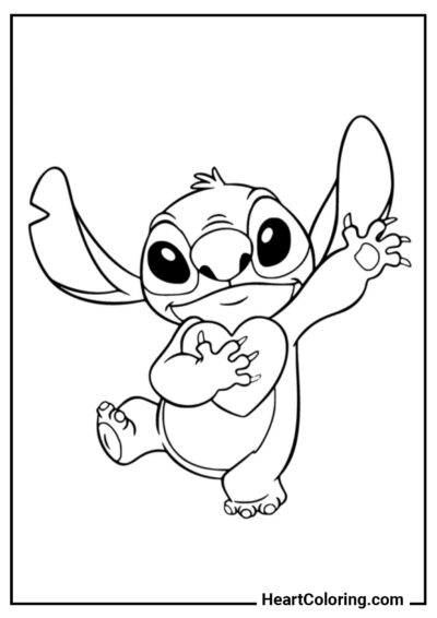 Stitch con corazón - Dibujos de Lilo y Stitch para Colorear