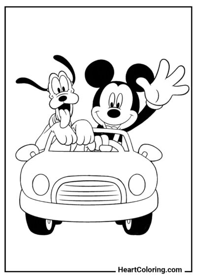 Topolino e Pluto in macchina - Disegni di Topolino da Colorare