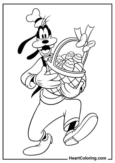 Pippo con un cesto di uova di Pasqua - Disegni di Topolino da Colorare