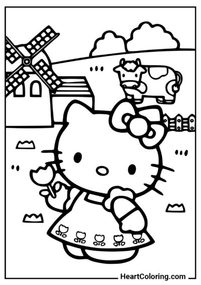 Hello Kitty nella fattoria - Disegni di Hello Kitty da Colorare