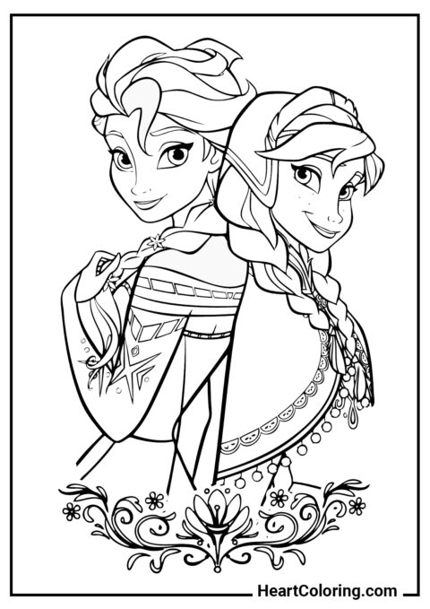 Elsa e Anna - Desenhos de Frozen para Colorir