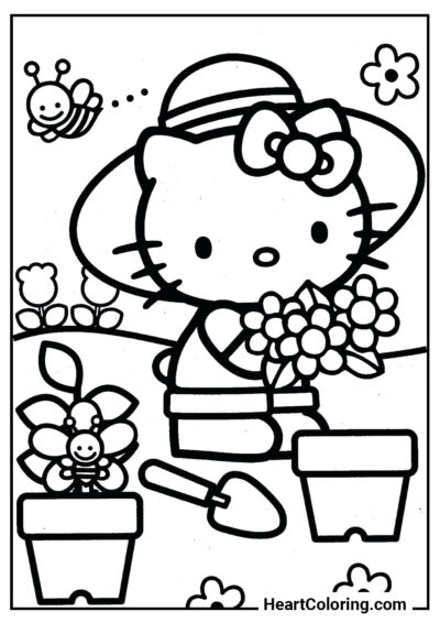 Hello Kitty no jardim - Desenhos da Hello Kitty para Colorir