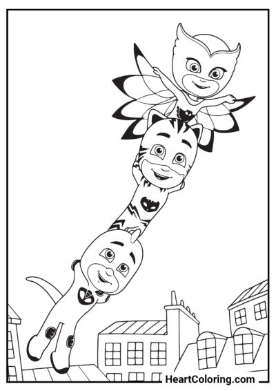 Heróis sobre a cidade - Desenhos do PJ Masks para Colorir