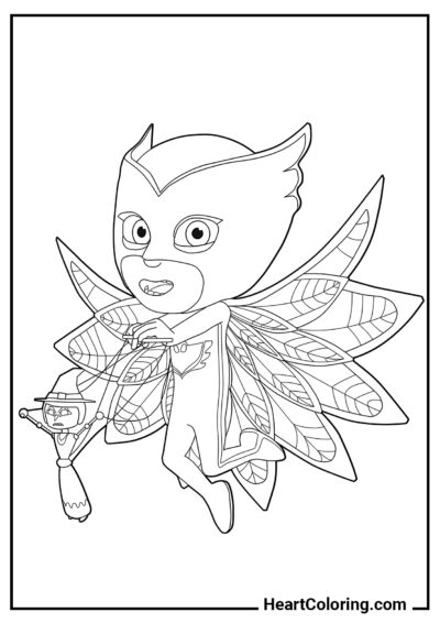 Corujita com marionete - Desenhos do PJ Masks para Colorir