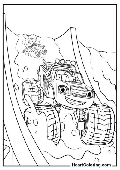 Blaze e AJ no escorregador - Desenhos do Blaze and the  Monster Machines para Colorir