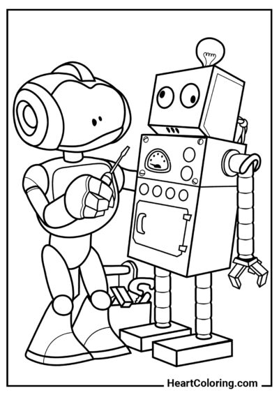 Robot arregla a un viejo amigo - Dibujos de Robots para Colorear