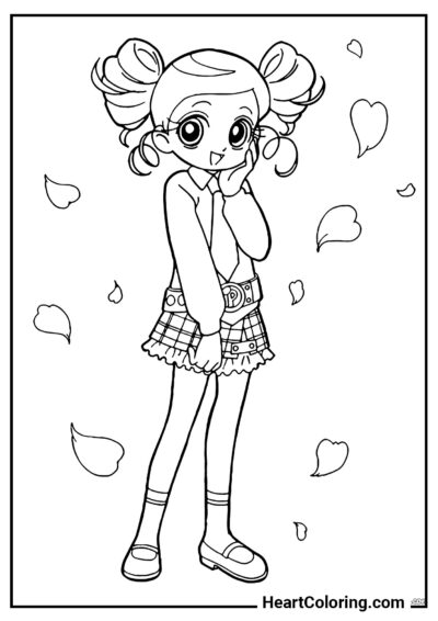 Mignonne écolière - Coloriages de Anime Filles