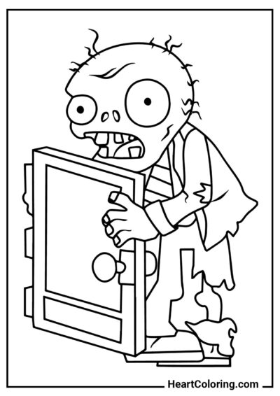 Zumbi com Porta de Tela - Desenhos de Plants vs. Zombies para Colorir