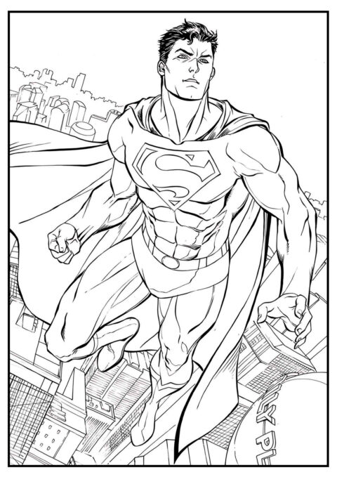 Voo sobre a cidade - Desenhos do Superman para Colorir