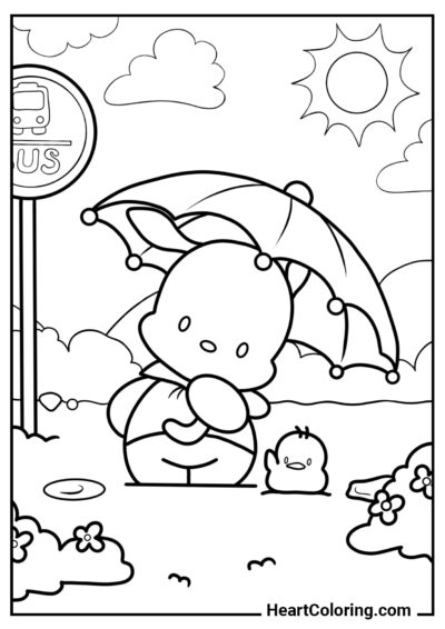 Pochacco vai em uma jornada - Desenhos de Pochacco para Colorir