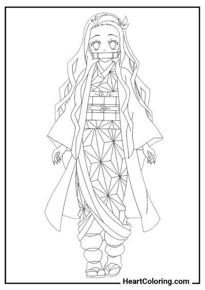 Nezuko tímida - Dibujos de Demon Slayer para Colorear