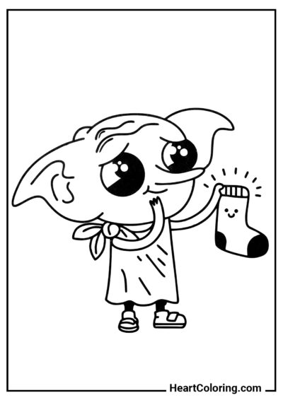 Dobby com uma meia - Desenhos do Harry Potter para Colorir