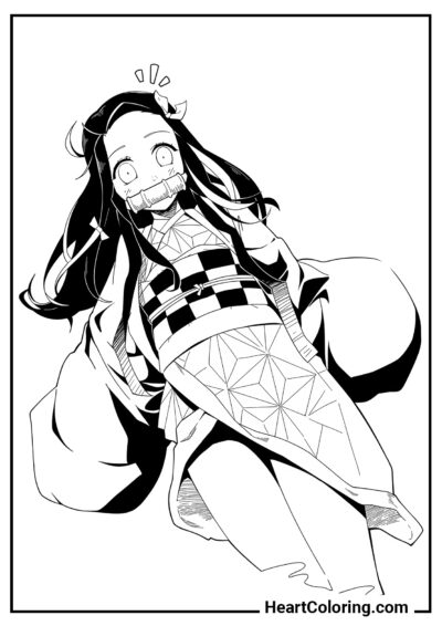 Nezuko Sorprendida - Dibujos de Demon Slayer para Colorear