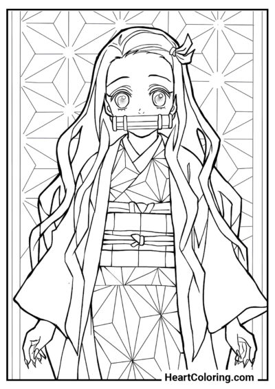 Nezuko Triste - Dibujos de Demon Slayer para Colorear