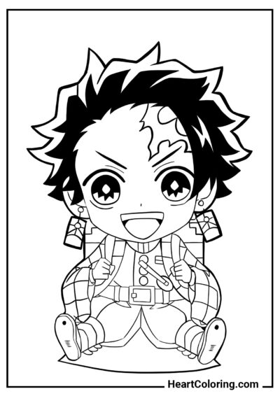 Pequeño Tanjiro Kamado - Dibujos de Demon Slayer para Colorear