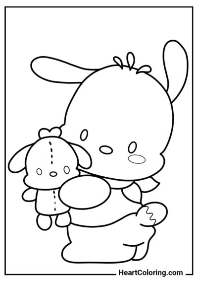 Pochacco con un peluche - Disegni di Pochacco da Colorare