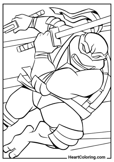 Leonardo’s attack - Ninja Turtles Coloring Pages