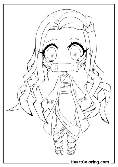 Chibi Nezuko - Dibujos de Demon Slayer para Colorear