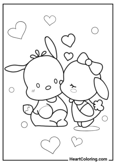 Bacio di Pochacco e Pochamii - Disegni di Pochacco da Colorare