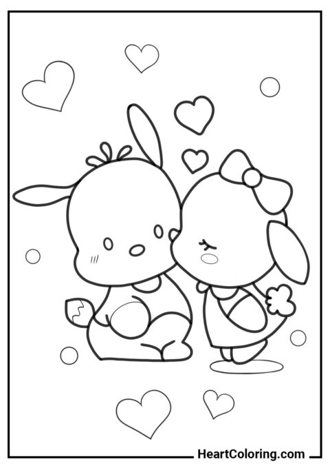 Bacio di Pochacco e Pochamii - Disegni di Pochacco da Colorare