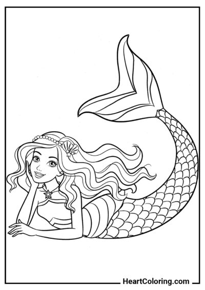 Linda sereia Barbie - Desenhos do A Pequena Sereia para Colorir