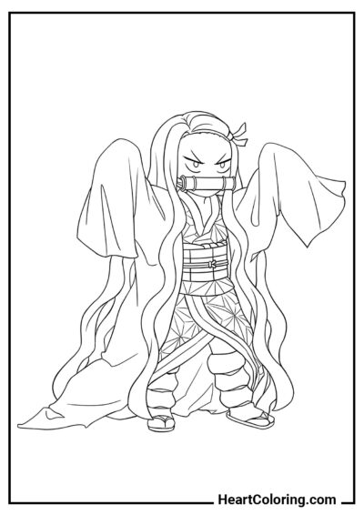 Pequeña Nezuko furiosa - Dibujos de Demon Slayer para Colorear