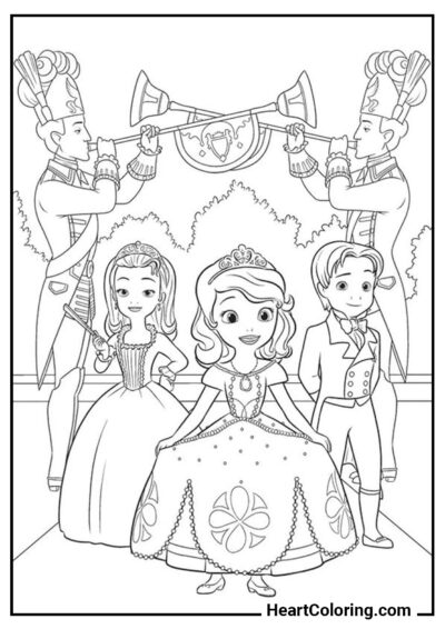 Sofia com o irmão e a irmã - Desenhos do Princesinha Sofia para Colorir